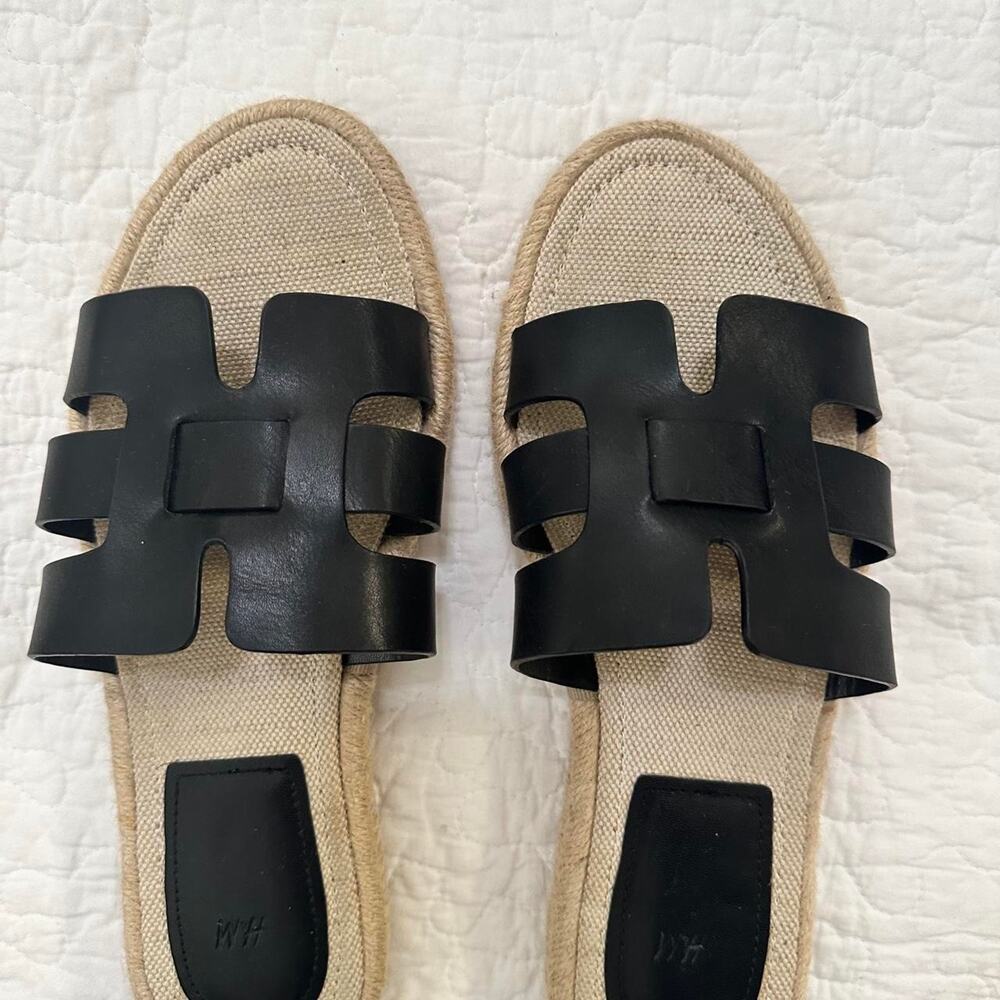 H&M black slide-on sandals with woven sole